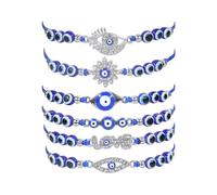 IMINI Lot de 6 bracelets tressés en oxyde de zirconium pour femmes, hommes, filles, perles bleues en cristal, œil de poisson, chaîne réglable en acrylique pour Halloween, vacances, festival, bijoux