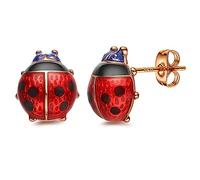 IMINI Petites boucles d'oreilles coccinelles en argent sterling 925, boucles d'oreilles, insectes, hypoallergéniques, à visser, rouges, polies, 2 points, femmes et filles