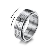 IMINI Versets de la Bible inspirants Jésus Christ Seigneur Prière Soulagement du stress Bague pour homme et femme Rotation libre en acier inoxydable Cadeau d'anniversaire Saint-Valentin, taille unique