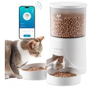 IMIPAW Distributeur Croquettes Chat Automatique 2 Bols, WiFi 2.4G, Commande APP Distributeur de Croquettes, Minuterie Programmable, 4L, 1-10 Repas par Jour pour Petits Chiens et Chats (Blanc-WIFI, 4L)