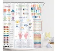 Imirell Rideau de douche éducatif pour enfants - 152,4 x 183 cm - Style bohème - Aquarelle - Chiffres pastels - Formes - Couleurs - Connaissance météorologique - Chambre d'enfant - Décoration