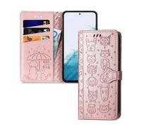 IMIRST Coque pour Samsung Galaxy S25 FE 5G Magnétique Protection Emplacements Cartes Portefeuille Flip Case Protection Etui Housse Premium en Cuir PU Coque pour Samsung S25 FE 5G. SD Cat Dog Rosegold