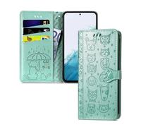 IMIRST Coque pour Samsung Galaxy S25 FE 5G Magnétique Protection Emplacements Cartes Portefeuille Flip Case Protection Etui Housse Premium en Cuir PU Coque pour Samsung S25 FE 5G. SD Cat Dog Green