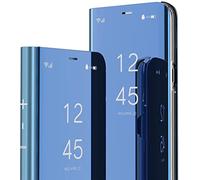 IMIRST Étui à rabat compatible avec Samsung Galaxy A14 5G - Miroir Clear View Bookstyle Luxe Coque de protection avec béquille pour Samsung Galaxy A14 5G. Flip Mirror: Blue