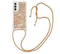 IMIRST Étui Cordon Compatible avec Samsung S23 FE Silicone Liquide Scintillant Coque Kawaii Résistante aux Chocs avec Collier pour Samsung Galaxy S23 FE. LP Love Gold