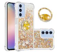 IMIRST Etui de Téléphone pour Samsung Galaxy A17 5G, Support pivotant Bling Paillettes Liquidsands étincelle Coque Diamant Anti-Chocs pour Samsung A17 5G. YBK Love Gold