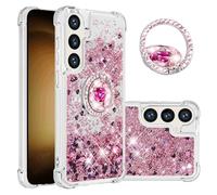 IMIRST Etui de Téléphone pour Samsung Galaxy S25 FE, Support pivotant Bling Paillettes Liquidsands étincelle Coque Diamant Anti-Chocs pour Samsung S25 FE. YBK Love Rosegold