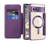 IMIRST Étui Magnétique pour Google Pixel 7A, [Compatible avec MagSafe] [Blocage RFID] Housse à Rabat en Cuir Coque de Téléphone Transparente Antichoc pour Google Pixel 7A, WD Purple