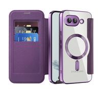 IMIRST Étui Magnétique pour Google Pixel 9A, [Compatible avec MagSafe] [Blocage RFID] Housse à Rabat en Cuir Coque de Téléphone Transparente Antichoc pour Google Pixel 9A, WD Purple