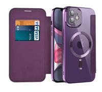 IMIRST Étui Magnétique pour iPhone 11, [Compatible avec MagSafe] [Blocage RFID] Housse à Rabat en Cuir Coque de Téléphone Transparente Antichoc pour Apple iPhone 11, WD Purple