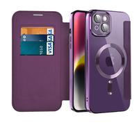 IMIRST Étui Magnétique pour iPhone 14 Plus, [Compatible avec MagSafe] [Blocage RFID] Housse à Rabat en Cuir Coque de Téléphone Transparente Antichoc pour Apple iPhone 14 Plus, WD Purple
