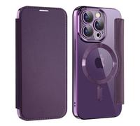 IMIRST Étui Magnétique pour iPhone 15 Pro, [Compatible avec MagSafe] [Blocage RFID] Housse à Rabat en Cuir Coque de Téléphone Transparente Antichoc pour Apple iPhone 15 Pro, WD Purple