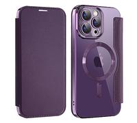IMIRST Étui Magnétique pour iPhone 15 Pro Max, [Compatible avec MagSafe] [Blocage RFID] Housse à Rabat en Cuir Coque de Téléphone Transparente Antichoc pour Apple iPhone 15 Pro Max, WD Purple