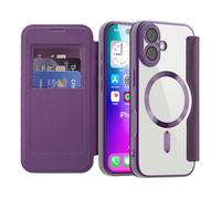 IMIRST Étui Magnétique pour iPhone 17, [Compatible avec MagSafe] [Blocage RFID] Housse à Rabat en Cuir Coque de Téléphone Transparente Antichoc pour Apple iPhone 17, WD Purple