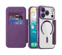 IMIRST Étui Magnétique pour iPhone 17 Pro, [Compatible avec MagSafe] [Blocage RFID] Housse à Rabat en Cuir Coque de Téléphone Transparente Antichoc pour Apple iPhone 17 Pro, WD Purple