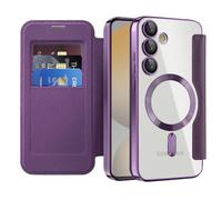 IMIRST Étui Magnétique pour Samsung Galaxy S23 FE 5G, [Compatible avec MagSafe] [Blocage RFID] Housse à Rabat en Cuir Coque de Téléphone Transparente Antichoc pour Samsung S23 FE 5G, WD Purple