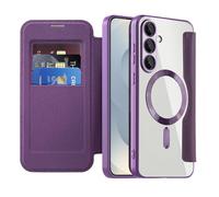 IMIRST Étui Magnétique pour Samsung Galaxy S25 FE 5G, [Compatible avec MagSafe] [Blocage RFID] Housse à Rabat en Cuir Coque de Téléphone Transparente Antichoc pour Samsung S25 FE, WD Purple
