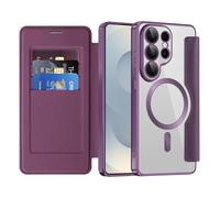 IMIRST Étui Magnétique pour Samsung Galaxy S26 Ultra, [Compatible avec MagSafe] [Blocage RFID] Housse à Rabat en Cuir Coque de Téléphone Transparente Antichoc pour Samsung S26 Ultra, WD Purple