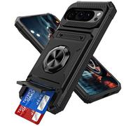 IMIRST Étui Portefeuille pour Google Pixel 9/9 Pro avec Porte-Cartes (2 Cartes), Anneau Rotatif Support, Protection Antichoc de Qualité Militaire, étui Magnétique pour Google Pixel 9, LM Noir