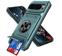 IMIRST Étui Portefeuille pour Google Pixel 9 Pro XL avec Porte-Cartes (2 Cartes), Anneau Rotatif Support, Protection Antichoc de Qualité Militaire, étui Magnétique pour Google Pixel 9 Pro XL, LM Vert