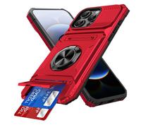 IMIRST Étui Portefeuille pour iPhone 13 Pro avec Porte-Cartes (2 Cartes), Anneau Rotatif Support, Protection Antichoc de Qualité, étui Magnétique Antichoc pour Apple iPhone 13 Pro, LM Rouge