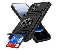 IMIRST Étui Portefeuille pour iPhone 14 Pro avec Porte-Cartes (2 Cartes), Anneau Rotatif Support, Protection Antichoc de Qualité, étui Magnétique Antichoc pour Apple iPhone 14 Pro, LM Noir