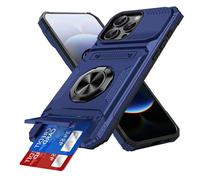 IMIRST Étui Portefeuille pour iPhone 14 Pro avec Porte-Cartes (2 Cartes), Anneau Rotatif Support, Protection Antichoc de Qualité, étui Magnétique Antichoc pour Apple iPhone 14 Pro, LM Bleu