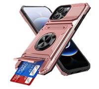 IMIRST Étui Portefeuille pour iPhone 14 Pro Max avec Porte-Cartes (2 Cartes), Anneau Rotatif Support, Protection Antichoc de Qualité, étui Magnétique Antichoc pour Apple iPhone 14 Pro Max, LM Or Rose