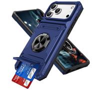 IMIRST Étui Portefeuille pour iPhone 17 Pro avec Porte-Cartes (2 Cartes), Anneau Rotatif Support, Protection Antichoc de Qualité, étui Magnétique Antichoc pour Apple iPhone 17 Pro, LM Bleu