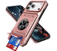 IMIRST Étui Portefeuille pour iPhone 17 Pro avec Porte-Cartes (2 Cartes), Anneau Rotatif Support, Protection Antichoc de Qualité, étui Magnétique Antichoc pour Apple iPhone 17 Pro, LM Or Rose