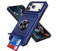 IMIRST Étui portefeuille pour iPhone 17 Pro Max avec porte-cartes (2 cartes), anneau rotatif avec support, protection contre les chutes, magnétique et antichoc pour iPhone 17 Pro Max 6,9", bleu LM