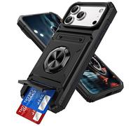 IMIRST Étui Portefeuille pour iPhone 17 Pro Max avec Porte-Cartes (2 Cartes), Anneau Rotatif Support, Protection Antichoc de Qualité, étui Magnétique Antichoc pour iPhone 17 Pro Max, LM Noir