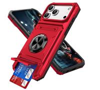 IMIRST Étui Portefeuille pour iPhone 17 Pro Max avec Porte-Cartes (2 Cartes), Anneau Rotatif Support, Protection Antichoc de Qualité, étui Magnétique Antichoc pour iPhone 17 Pro Max, LM Rouge