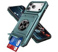 IMIRST Étui Portefeuille pour iPhone 2025 Pro avec Porte-Cartes (2 Cartes), Anneau Rotatif Support, Protection Antichoc de Qualité, étui Magnétique Antichoc pour Apple iPhone 2025 Pro, LM Vert