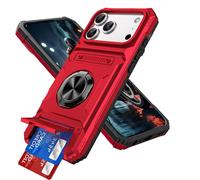 IMIRST Étui Portefeuille pour iPhone 2025 Pro Max avec Porte-Cartes (2 Cartes), Anneau Rotatif Support, Protection Antichoc de Qualité, étui Magnétique Antichoc pour iPhone 2025 Pro Max, LM Rouge