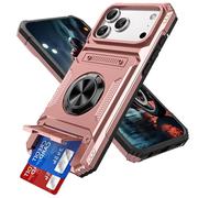 IMIRST Étui Portefeuille pour iPhone 2025 Pro Max avec Porte-Cartes (2 Cartes), Anneau Rotatif Support, Protection Antichoc de Qualité, étui Magnétique Antichoc pour iPhone 2025 Pro Max, LM Or Rose