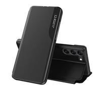 IMIRST Étui Smart View pour Samsung S25 FE 5G Leather Flip Cover with Kickstand Stylish Mirror Clear Display Half Window Phone Shell for Samsung Galaxy S25 FE 5G. QHA: Black