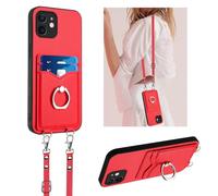 IMIRST Lanyard-Hülle für iPhone 12 Mini 5.4 Zoll, süßes leichtes luxuriöses Taschendesign, Ständer Geldbörse Kartenetui mit langem Schultergurt, kompatibel mit Apple iPhone 12 Mini, YBG Rot