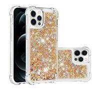 IMIRST Silicone Coque pour Apple iPhone 12 Pro, Coin Airbag Antichute Paillettes Sables Mouvants Coque TPU Bumper Sparkle Case Compatible avec Apple iPhone 12 Pro. YBW Love Gold