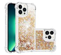 IMIRST Silicone Coque pour Apple iPhone 14 Pro, Coin Airbag Antichute Paillettes Sables Mouvants Coque TPU Bumper Sparkle Case Compatible avec Apple iPhone 14 Pro. YBW Love Gold