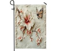 Imitate Reliefs - Drapeaux de jardin hibiscus - 30,5 x 45,7 cm - Double face pour décoration extérieure - Toile florale 3D - Drapeau de maison - Nobby Flower - Petit drapeau de pelouse
