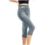 Imitation Capris Taille Jeans Leggings Élastique Leggings Pantalons pour Femmes Hautes Chaîne Épaule, gris, XXL