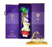 Imitation rose dorée avec petit ours et ornements « Love », rose artificielle trempée dans l'or éternel avec coffret cadeau, rose plaquée or éternel pour anniversaire, Saint-Valentin, fête des mères