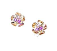 Imitation Shell Pearl Five Petal Flower Shirt Sleeve Button Elegant Copper Cufflinks(SKU3)