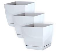 IMJ-Global Lot de 3 pots à fleurs carrés Coubi carrés en plastique 13,5 x 13,5 x 12,4 cm pour intérieur extérieur blanc volume 1,5 litre design moderne