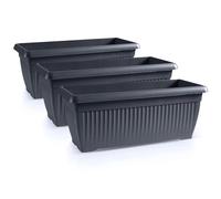 IMJ-Global Lot de 3 pots à fleurs rectangulaires au sol TNT en plastique, 60 x 25,7 x 23,8 cm, pour intérieur extérieur, couleur noir, volume 18 litres, design moderne