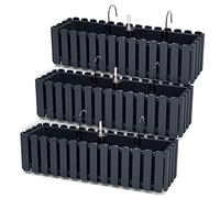 IMJ-Global Lot de 3 pots à fleurs rectangulaires Boardee Fancycase en plastique 58 x 18 x 16,2 cm pour intérieur extérieur noir volume 16,9 litres design moderne