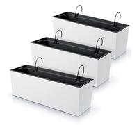 IMJ-Global Lot de 3 pots à fleurs rectangulaires Urbes en plastique 58 x 18,5 x 19,5 cm pour intérieur extérieur blanc volume 18 litres design moderne
