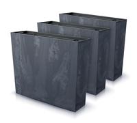 IMJ-Global Lot de 3 pots à fleurs rectangulaires Urbi Square en plastique Beton Effect 58 x 18 x 49,8 cm pour intérieur extérieur noir 44 litres design moderne