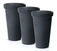 IMJ-Global Lot de 3 pots à fleurs ronds classiques tour en plastique Ø48 x 79 cm pour intérieur extérieur noir volume 86 litres design moderne